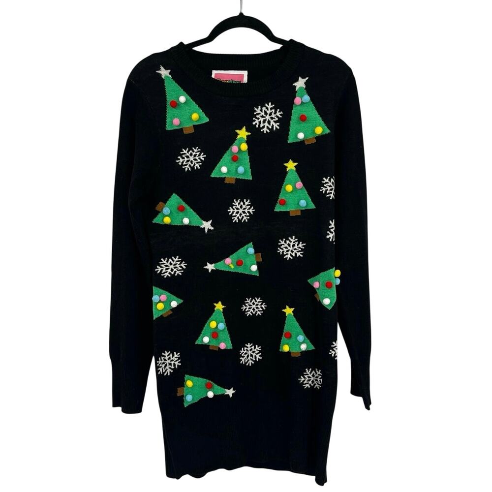 Tipsy Elves Pom-Pom Tree Ornament Dress Black Green Christmas Womens Size Large